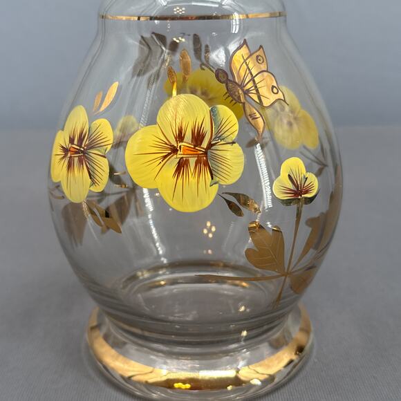 VTG Wine Decanter 15 Floral Hand Painted Romanian Crystal Gold Yellow MCM Carafe - Picture 8 of 16